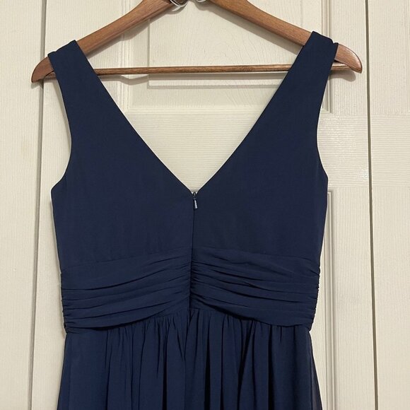 Dessy Collection Womens NWOT Blue Sleeveless Draped Chiffon Front Slit Gown Sz 6 - Picture 9 of 10
